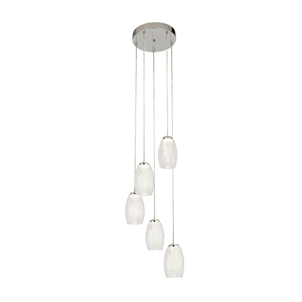 Cyclone 5 Light LED Multi-drop Pendant - Glass Shades