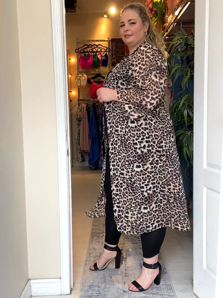 Edith Plus Size Leopard Print Chiffon Kimono