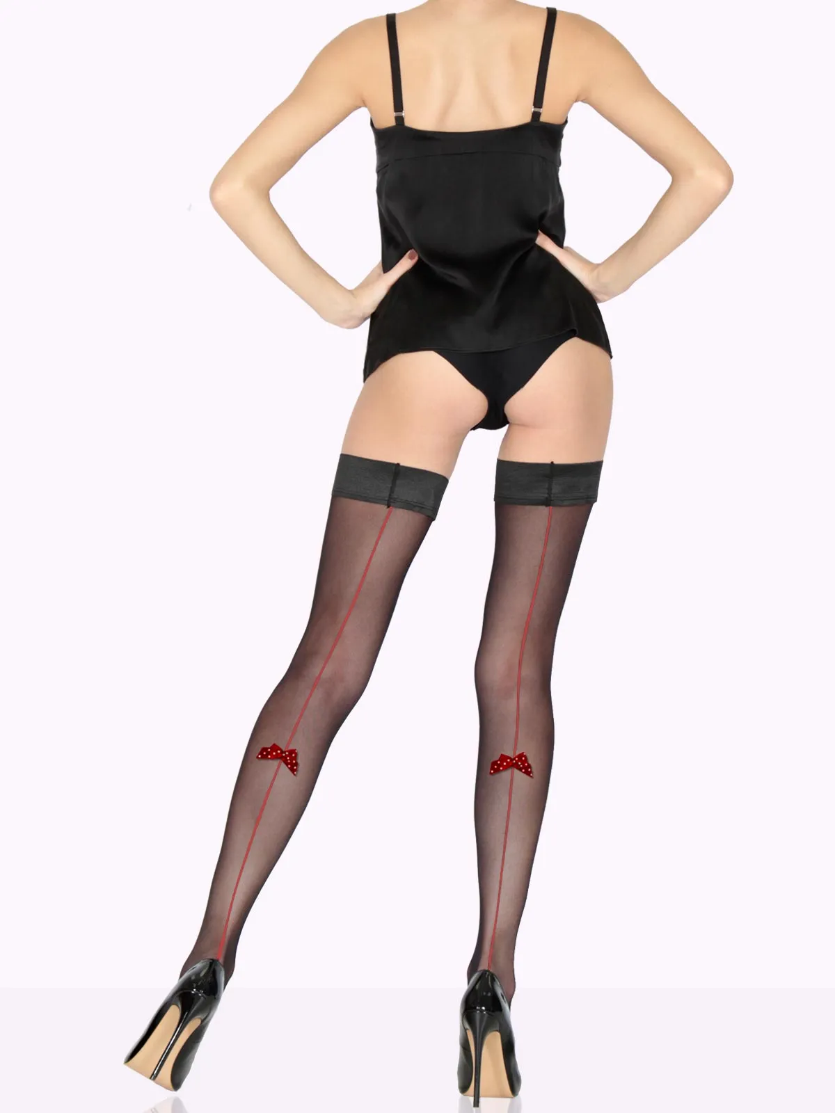 FABIANA Back Seam Polka Dot Bows Thigh Highs