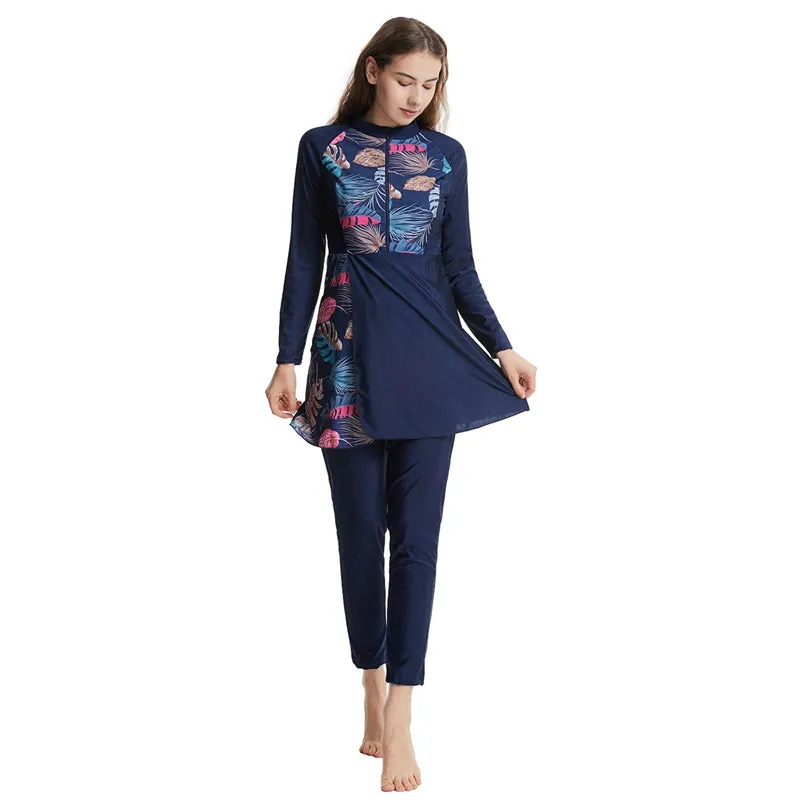 Floral Printed 3 Pieces Set Burkinis Conservative Swimwear Swimsuit