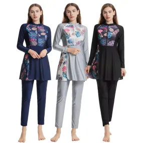 Floral Printed 3 Pieces Set Burkinis Conservative Swimwear Swimsuit