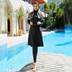 Floral Printed Muslim Women Swimsuit 3 Pieces Set Swimwear Burkinis