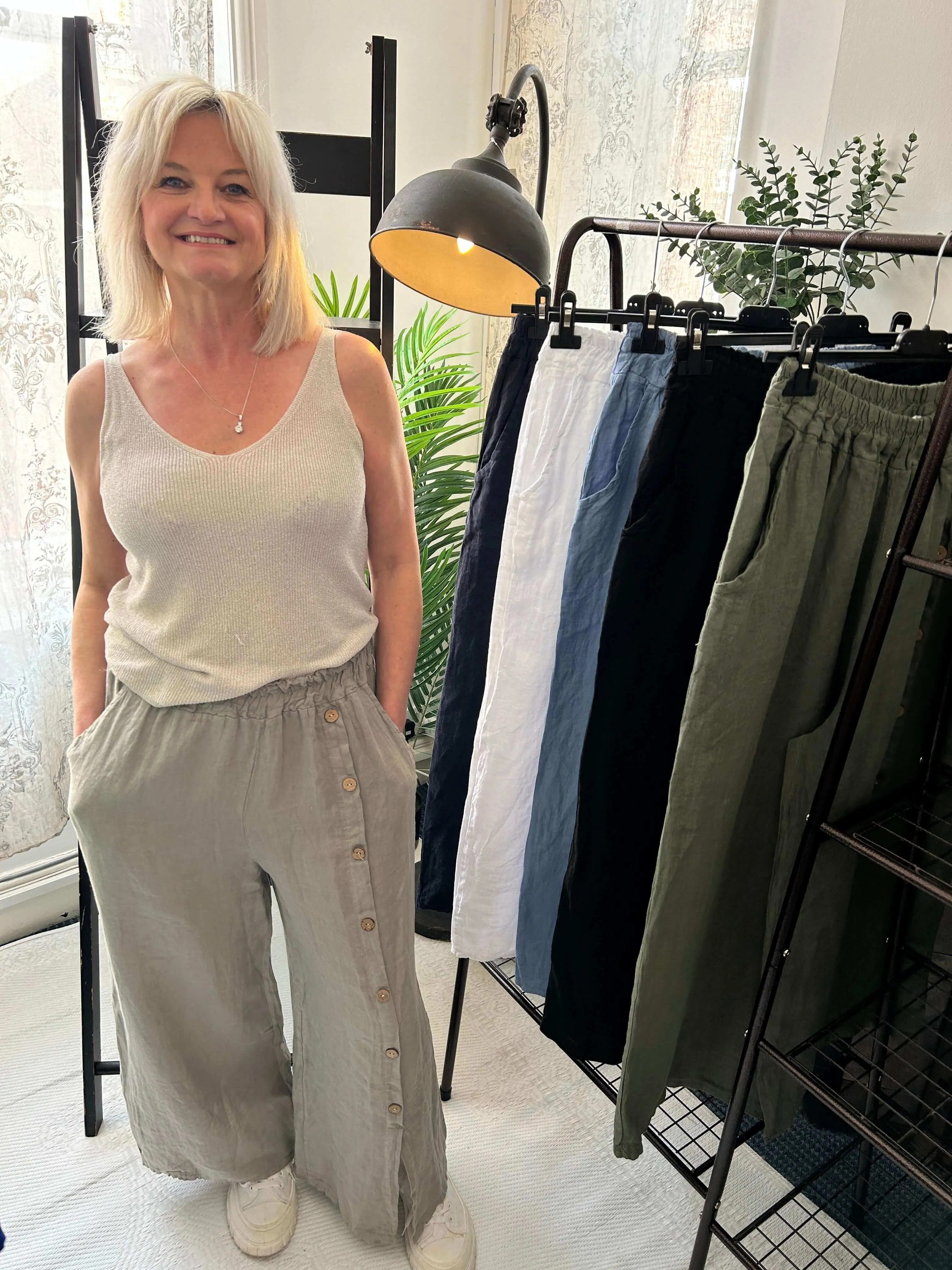 Florence Button Down Wide Leg Linen Trouser