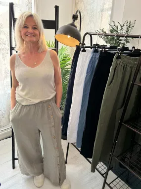 Florence Button Down Wide Leg Linen Trouser
