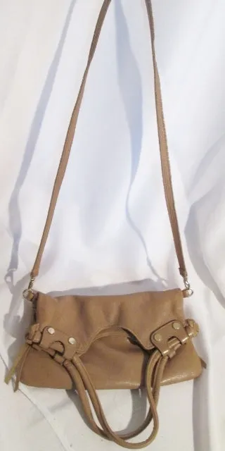 GG BOSS USA Buttery Soft Leather Shoulder Bag Foldover Tote TAUPE BROWN Stud