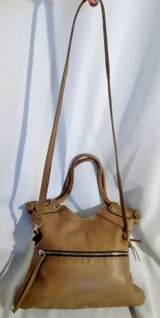 GG BOSS USA Buttery Soft Leather Shoulder Bag Foldover Tote TAUPE BROWN Stud