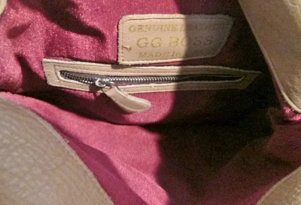 GG BOSS USA Buttery Soft Leather Shoulder Bag Foldover Tote TAUPE BROWN Stud
