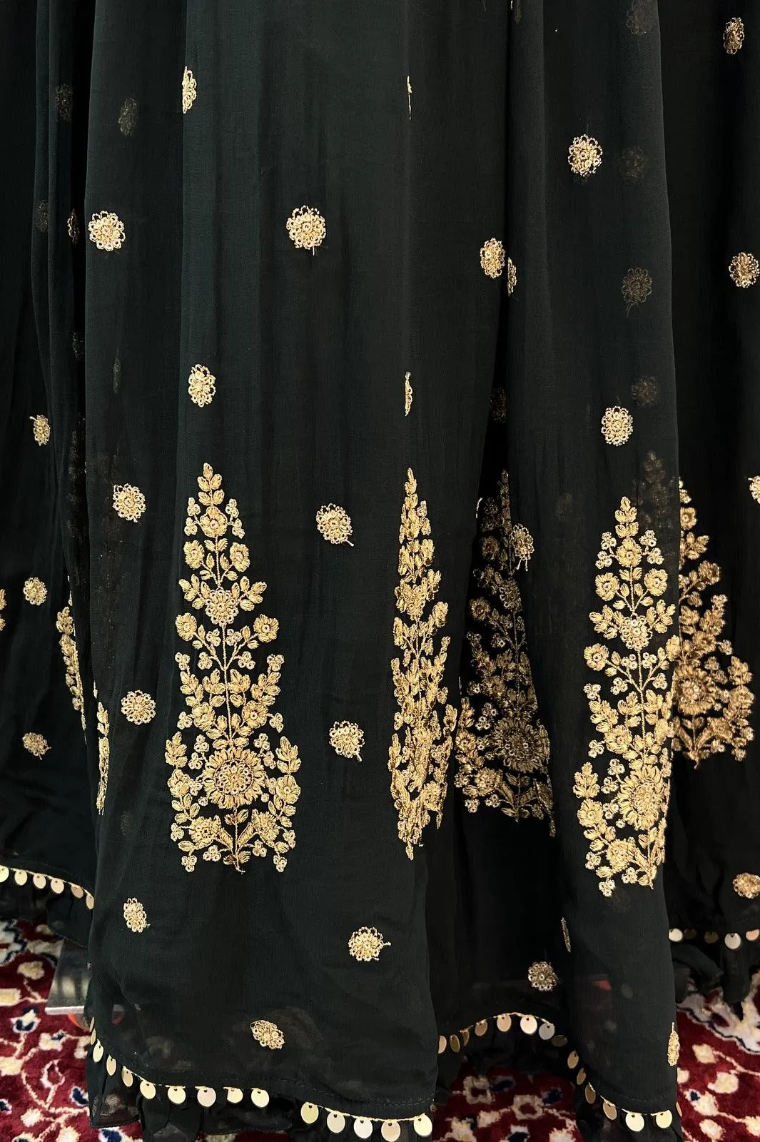 Green Beads, Stone and Banaras Butta work Peplum Style Lehenga