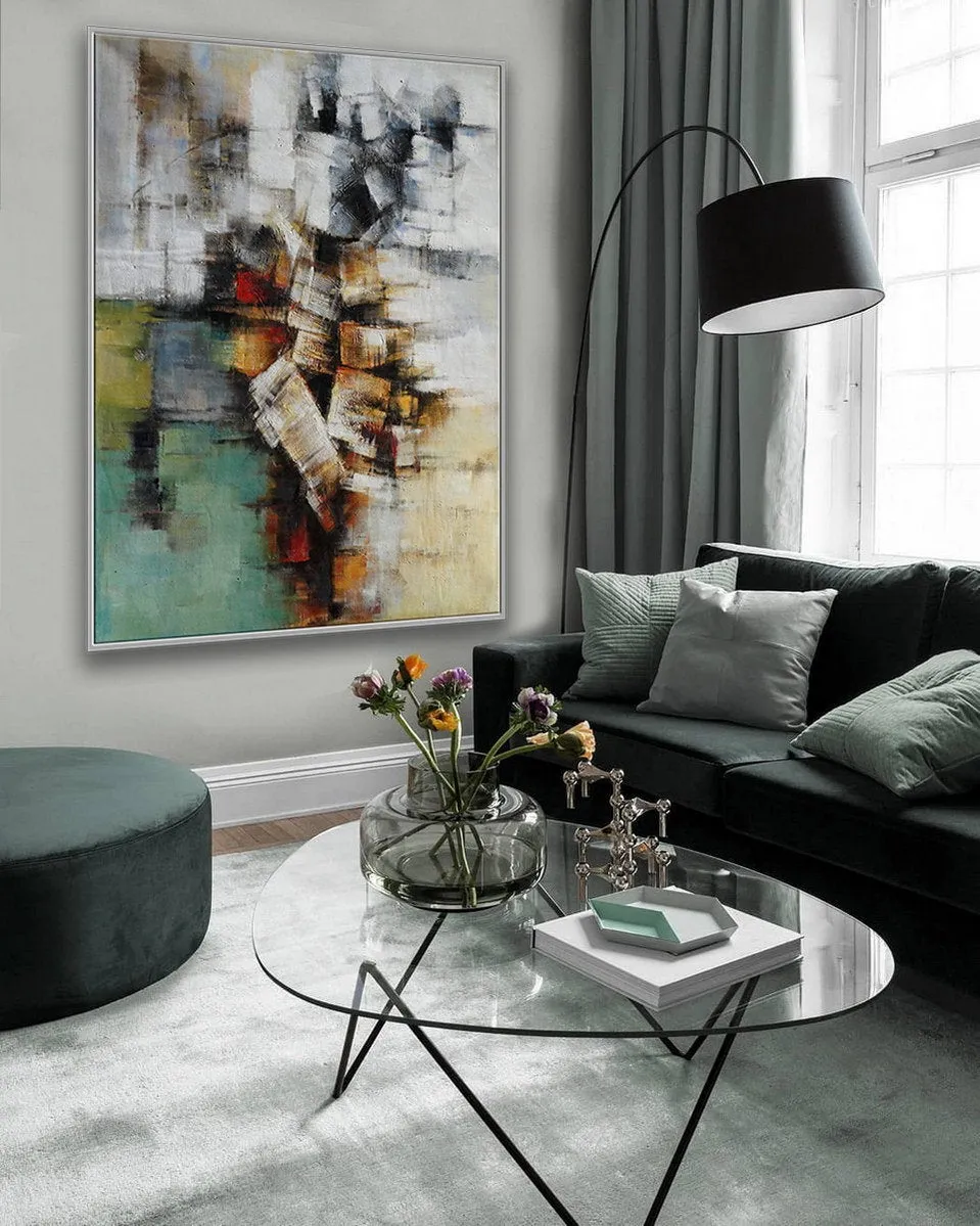 Green Gray Abstract Painting For Living Room Office Art Ap077