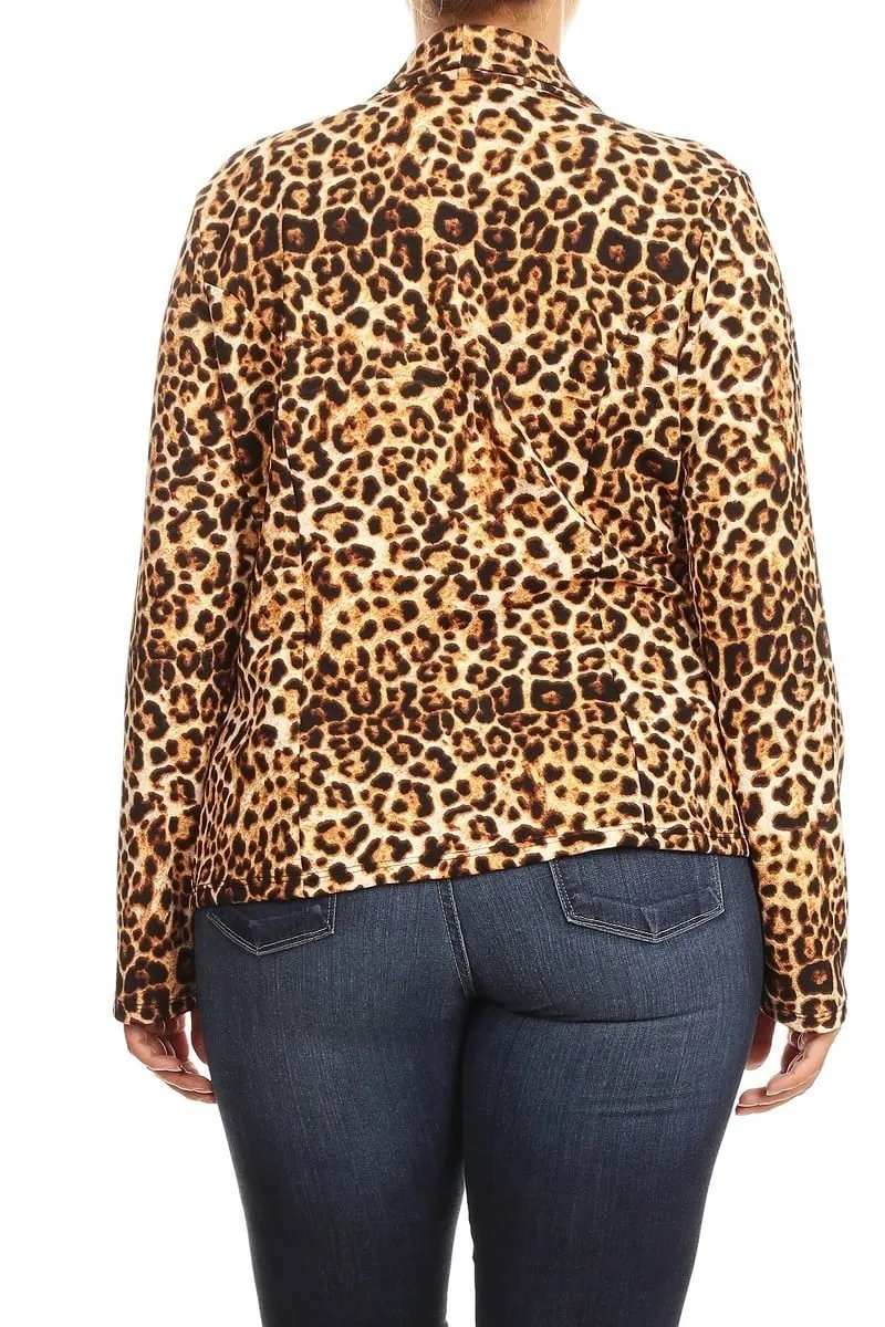 Hi Curvy  Plus Size Leopard print fitted open blazer
