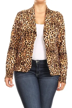 Hi Curvy  Plus Size Leopard print fitted open blazer