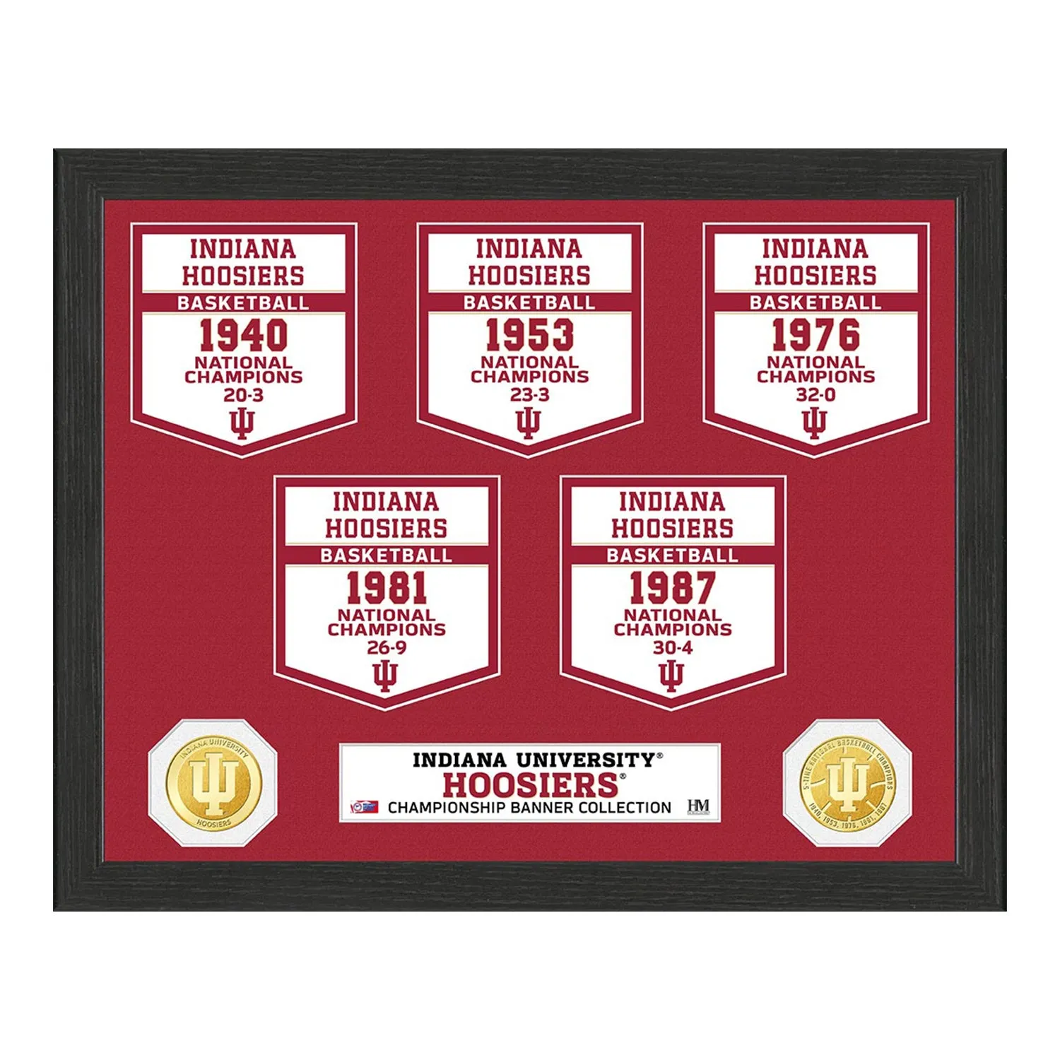Indiana Hoosiers 5 Time Basketball National Champions Banner Frame