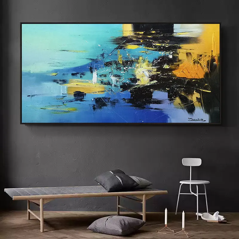 Large Blue Yellow Sea Abstract Painting Living Room Wall Art Gp017