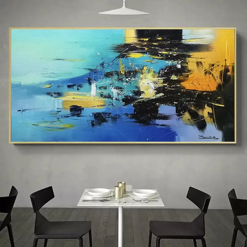 Large Blue Yellow Sea Abstract Painting Living Room Wall Art Gp017