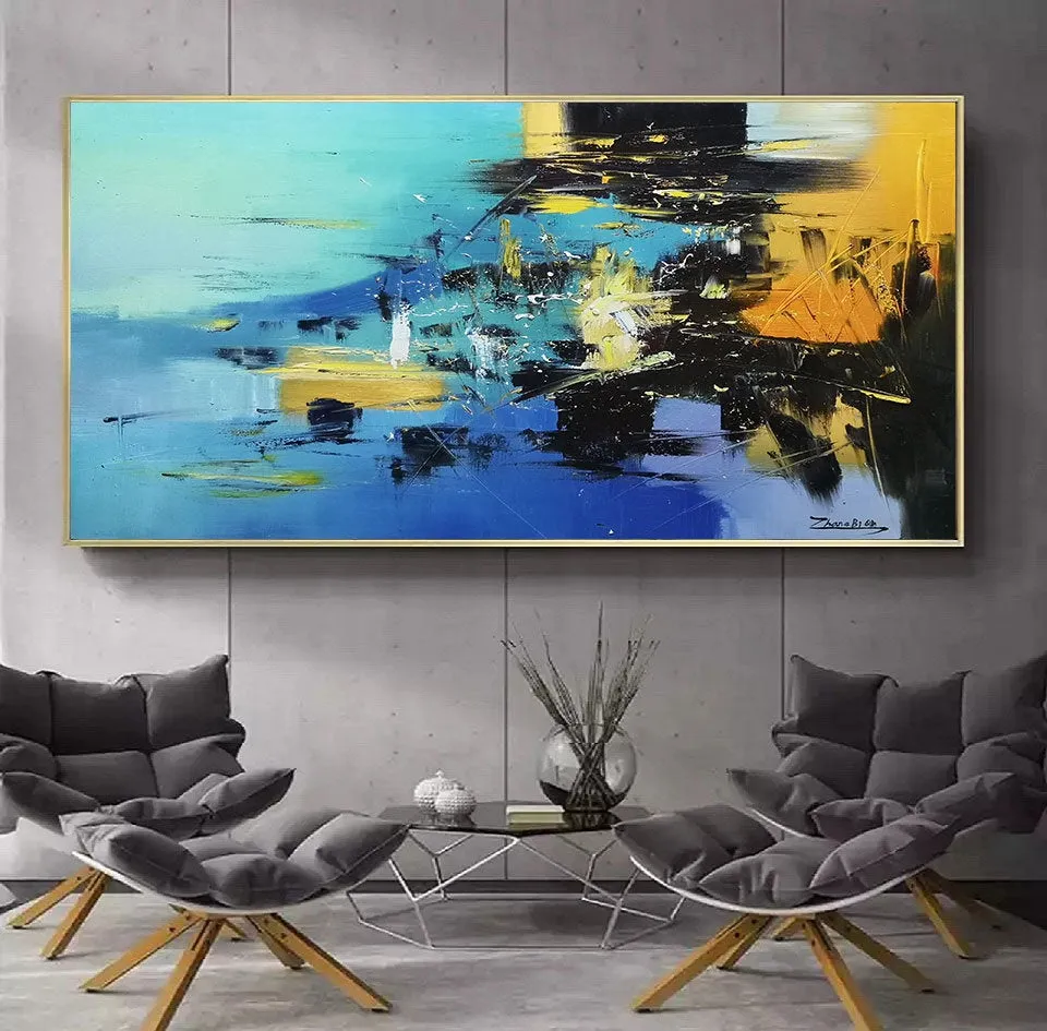 Large Blue Yellow Sea Abstract Painting Living Room Wall Art Gp017