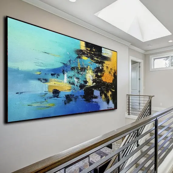 Large Blue Yellow Sea Abstract Painting Living Room Wall Art Gp017