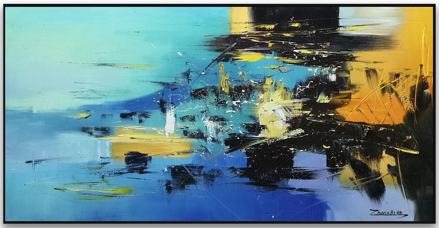 Large Blue Yellow Sea Abstract Painting Living Room Wall Art Gp017