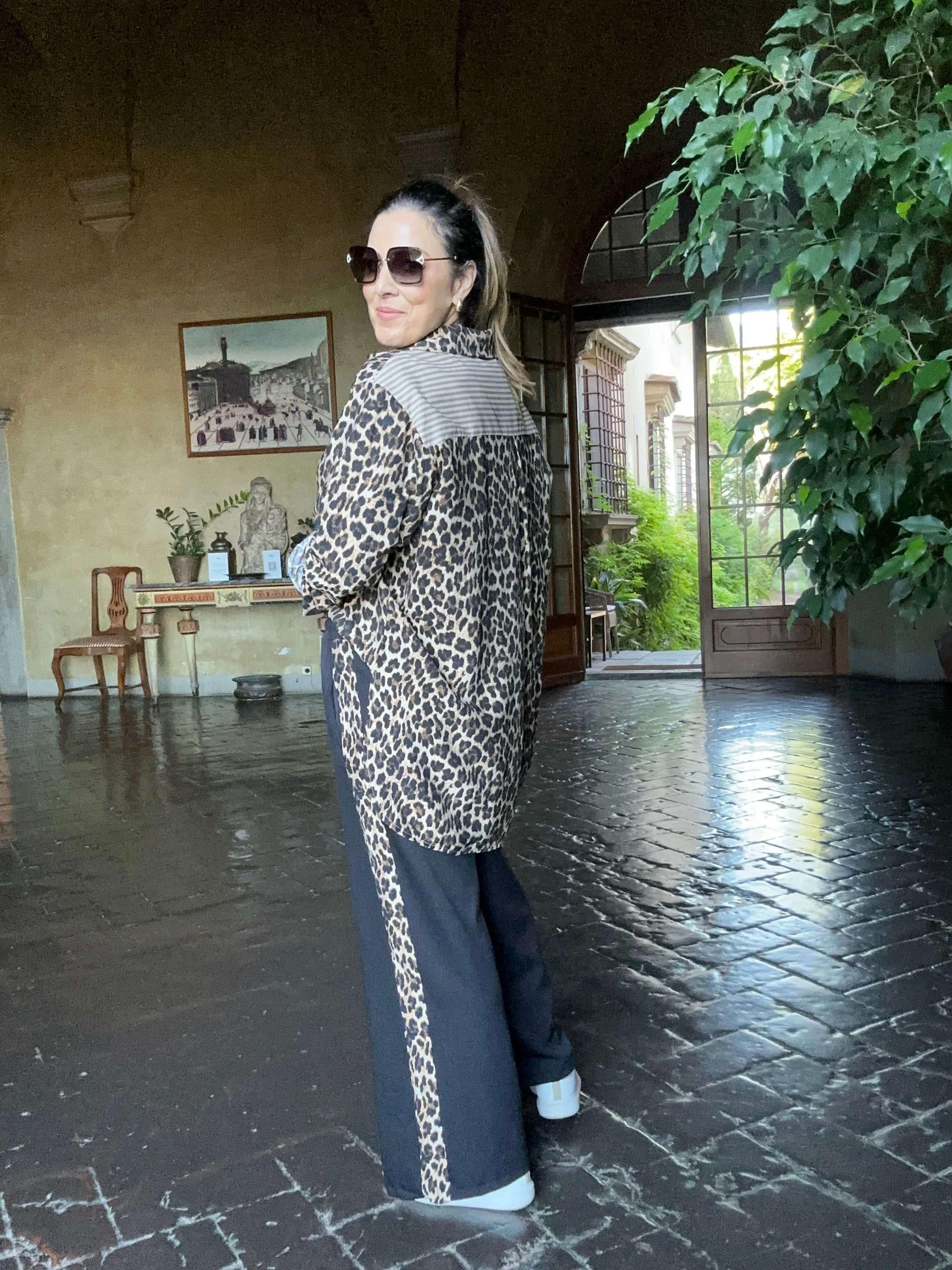 Lola Beige Stripe And Leopard Shirt