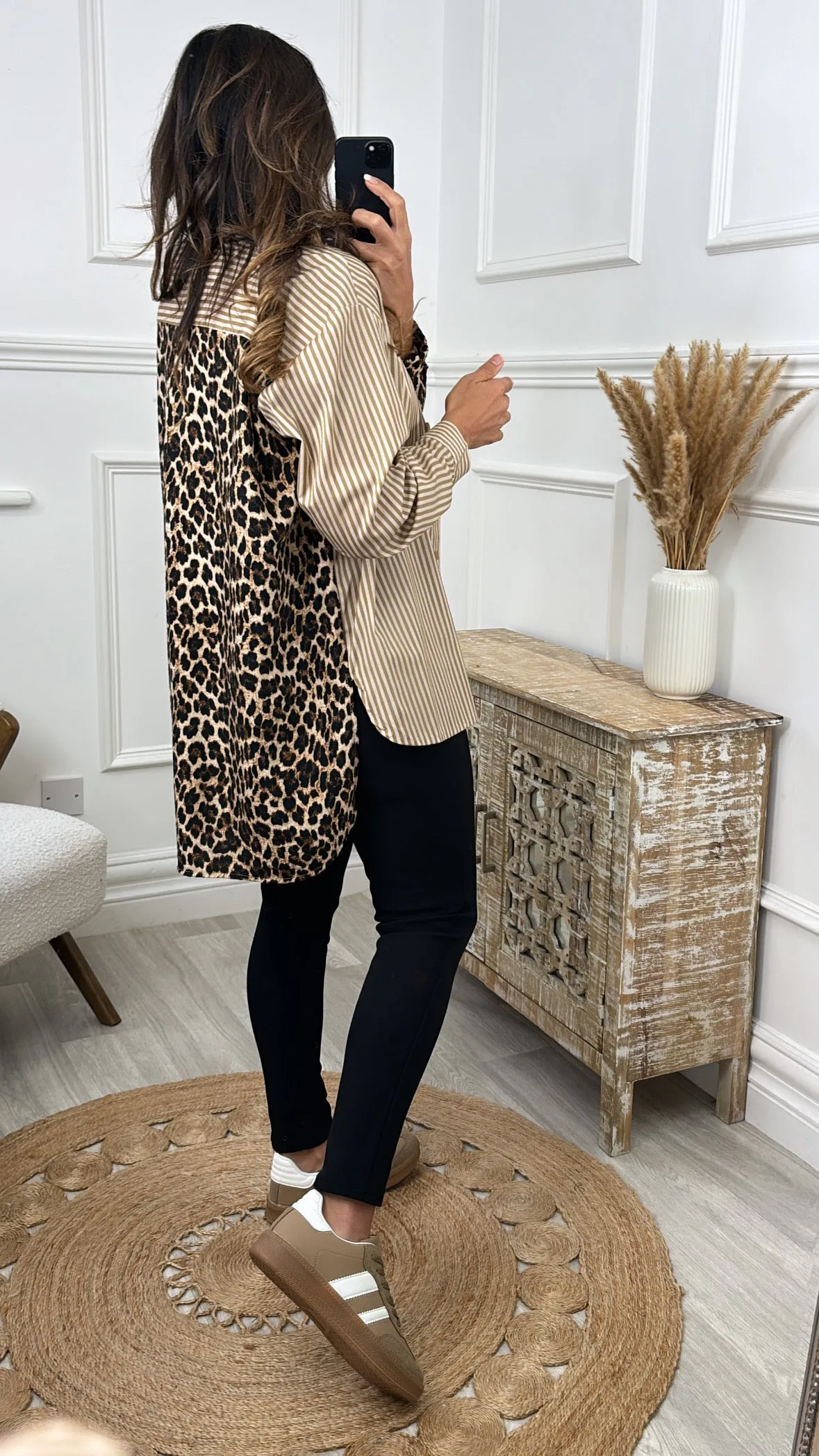 Lola Beige Stripe And Leopard Shirt