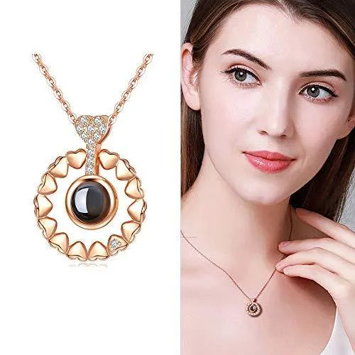 Meangel Love Heart Necklace Necklace for Women 100 Languages I Love You Memory Necklace Best Gift for Her