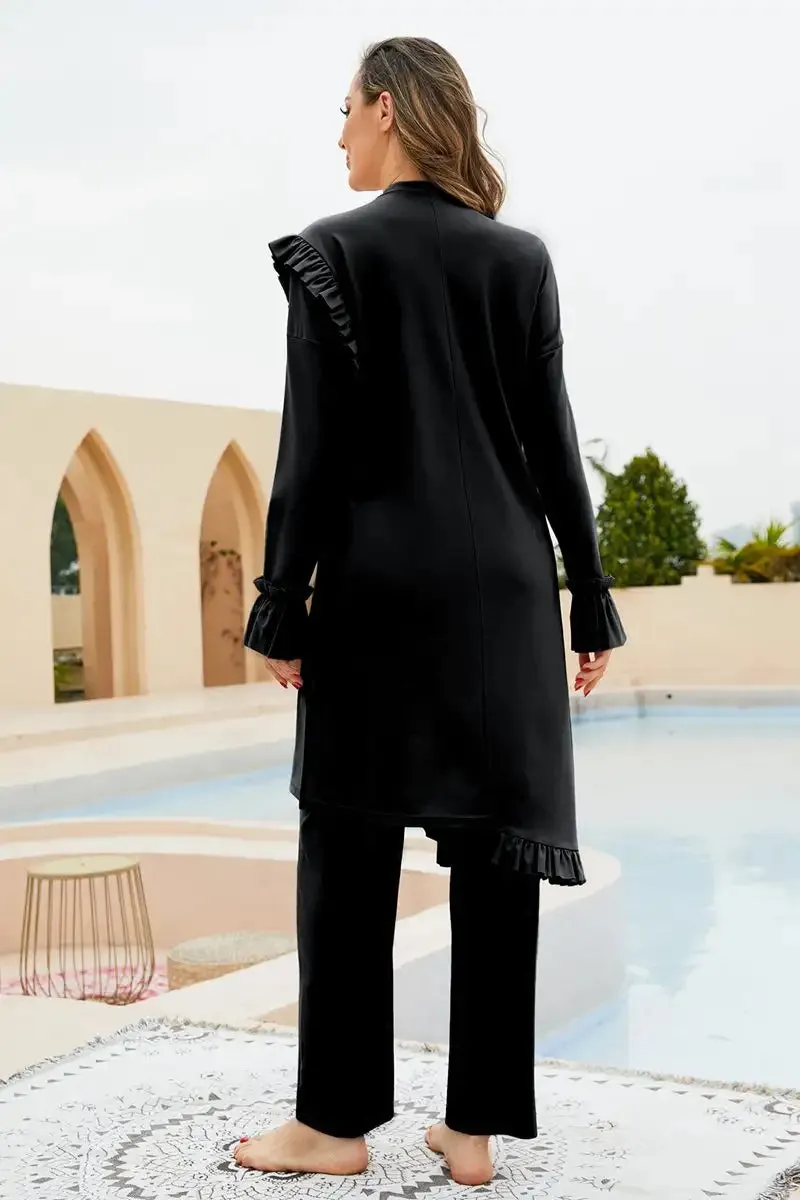 Muslim Women Flounce 3 Pieces Set Burkinis Swimwear Swimsuit