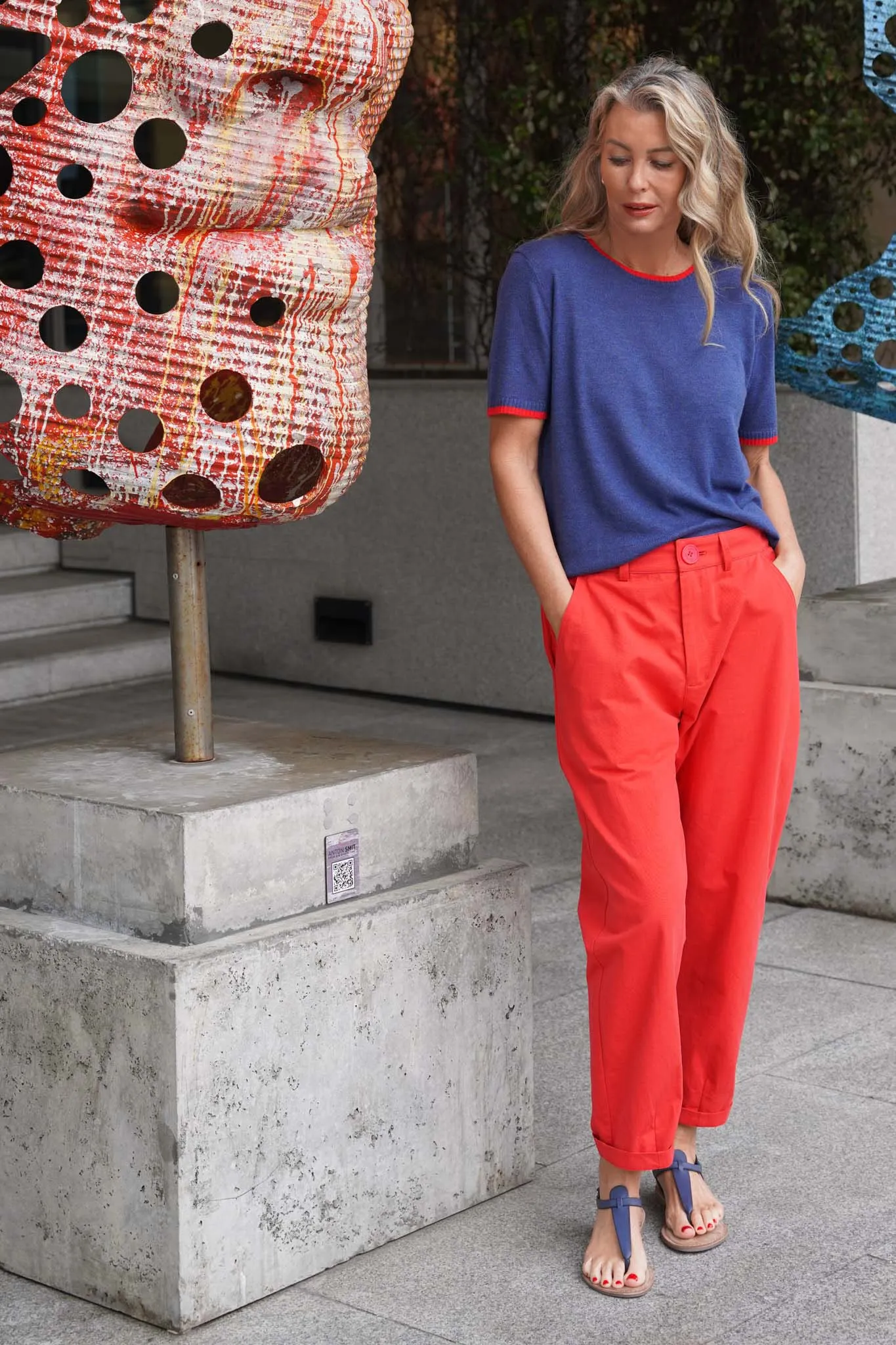 Navy & Red Knitted Tee