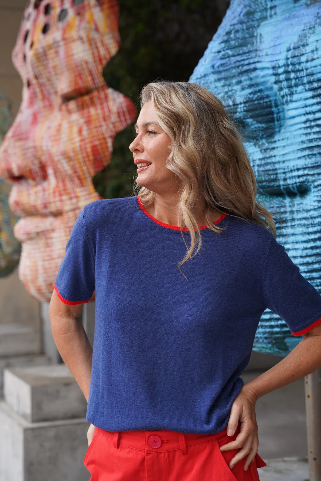 Navy & Red Knitted Tee