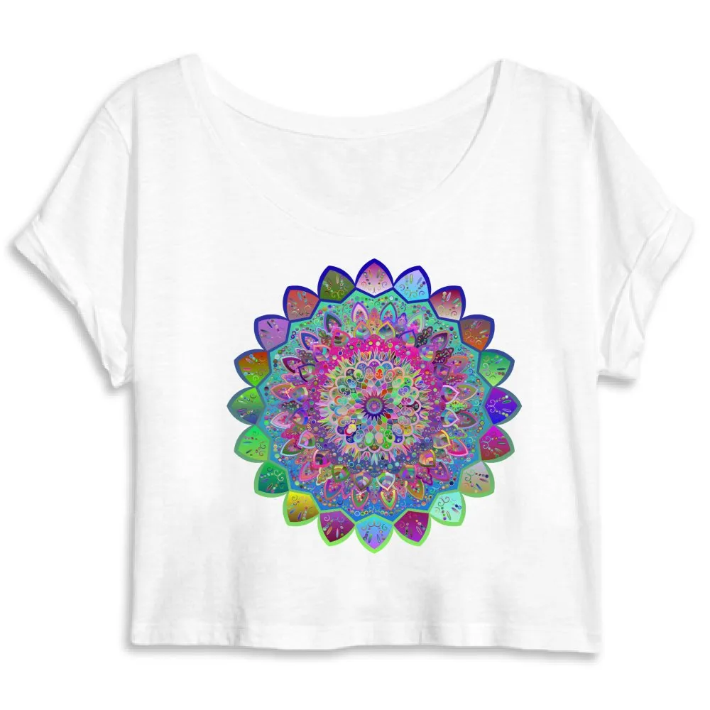 Organic Vibrant Mandala Art Cropped T-Shirt