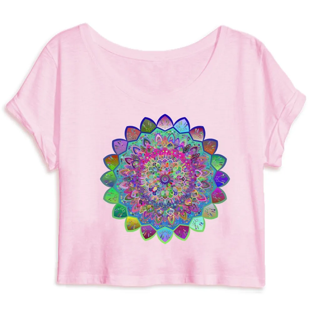 Organic Vibrant Mandala Art Cropped T-Shirt