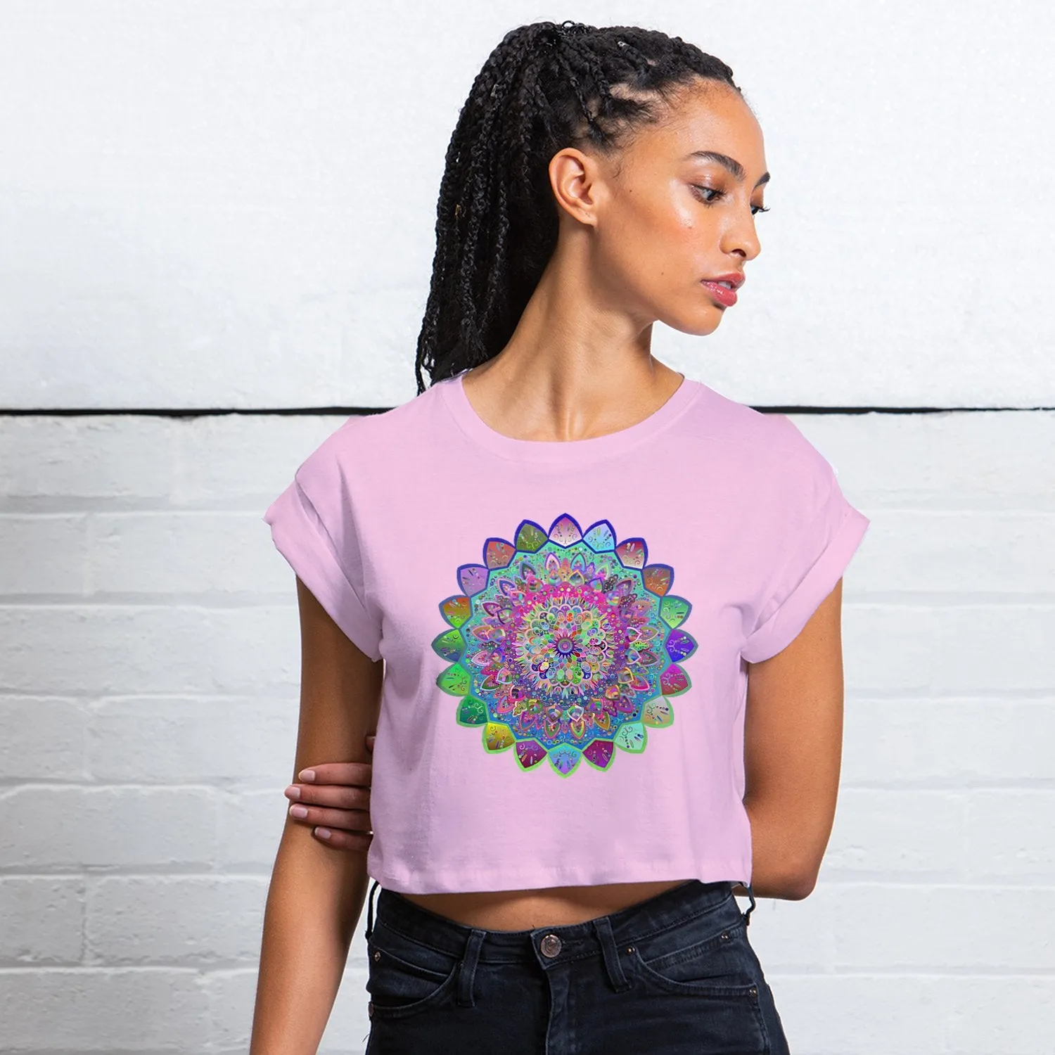 Organic Vibrant Mandala Art Cropped T-Shirt