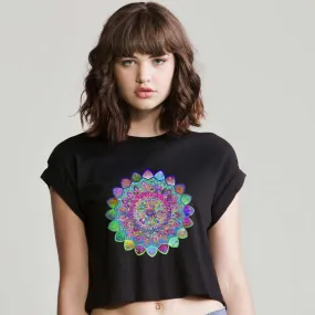 Organic Vibrant Mandala Art Cropped T-Shirt