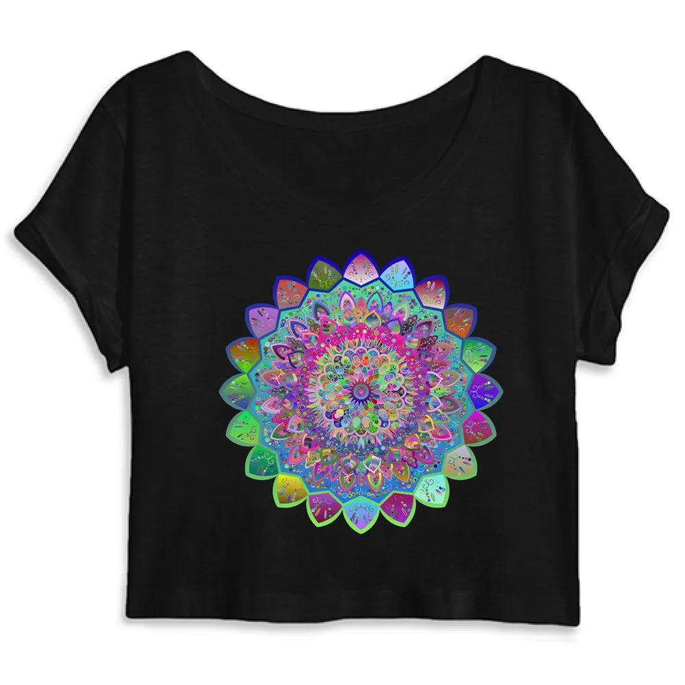 Organic Vibrant Mandala Art Cropped T-Shirt