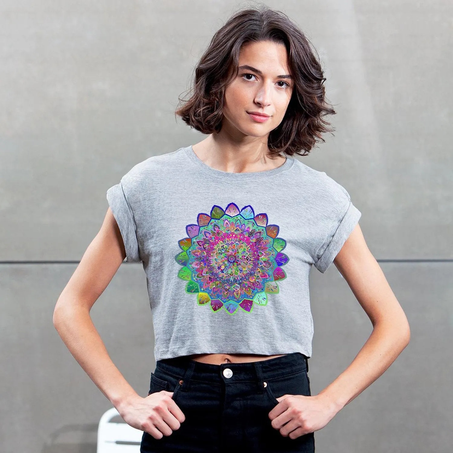 Organic Vibrant Mandala Art Cropped T-Shirt