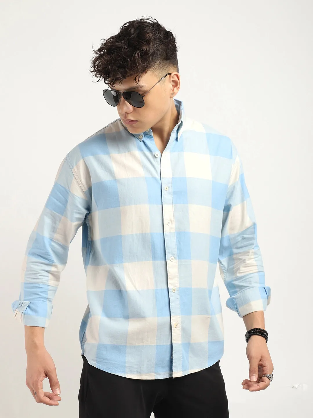 Ornate Square Sky Checked Shirt