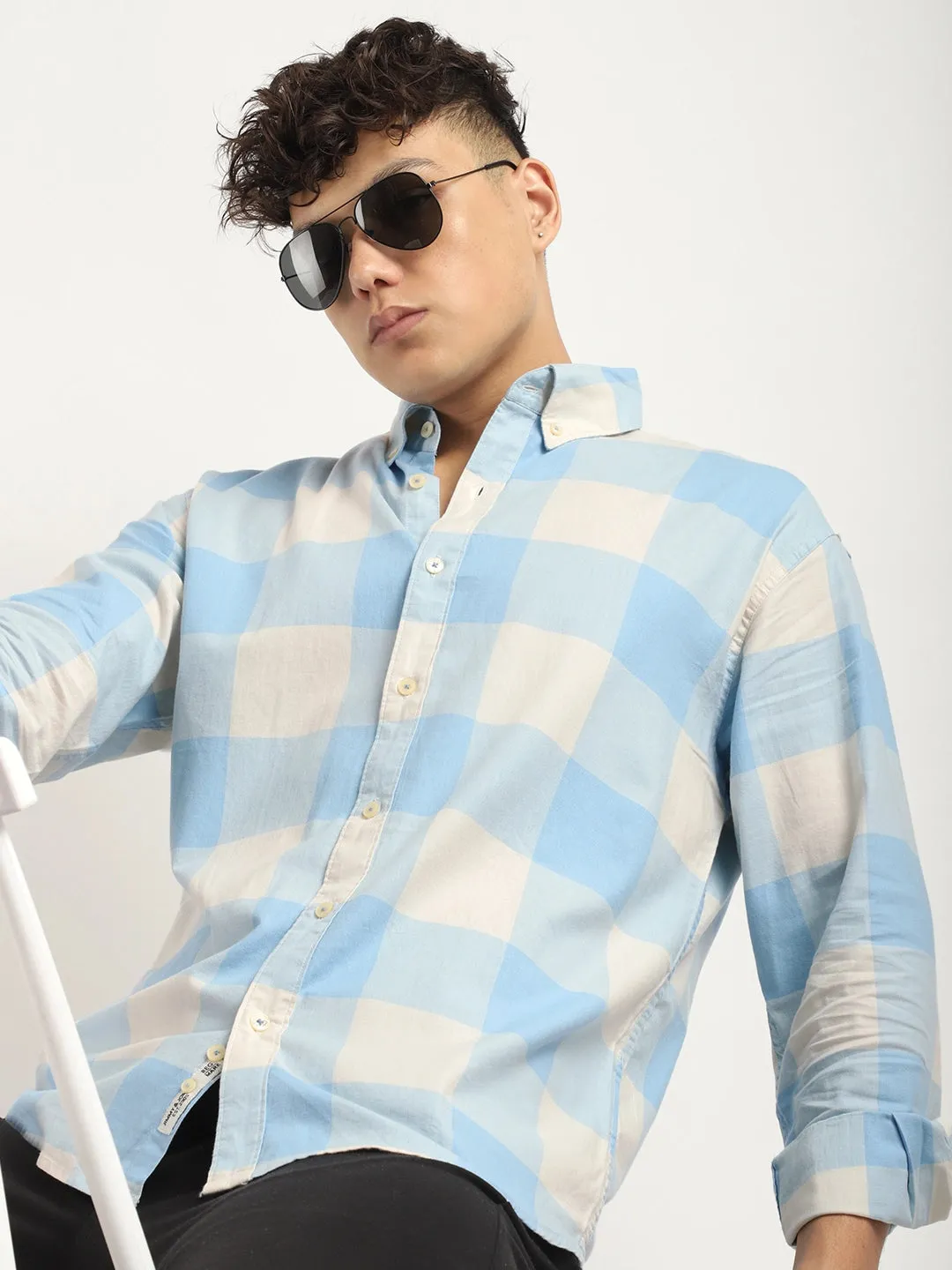 Ornate Square Sky Checked Shirt