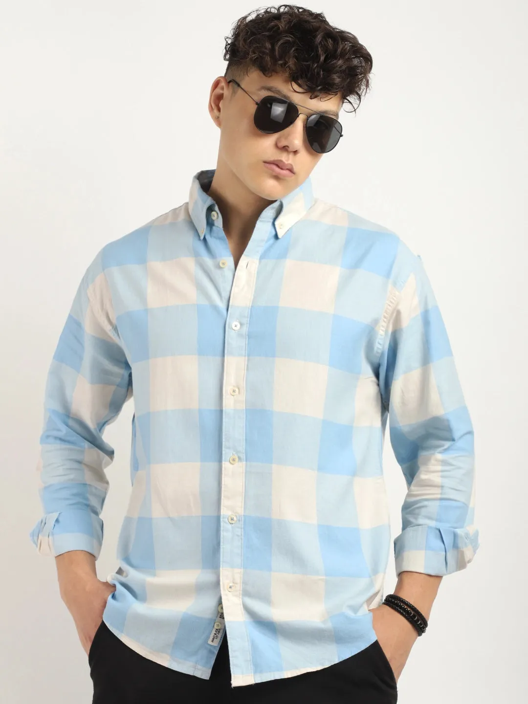 Ornate Square Sky Checked Shirt
