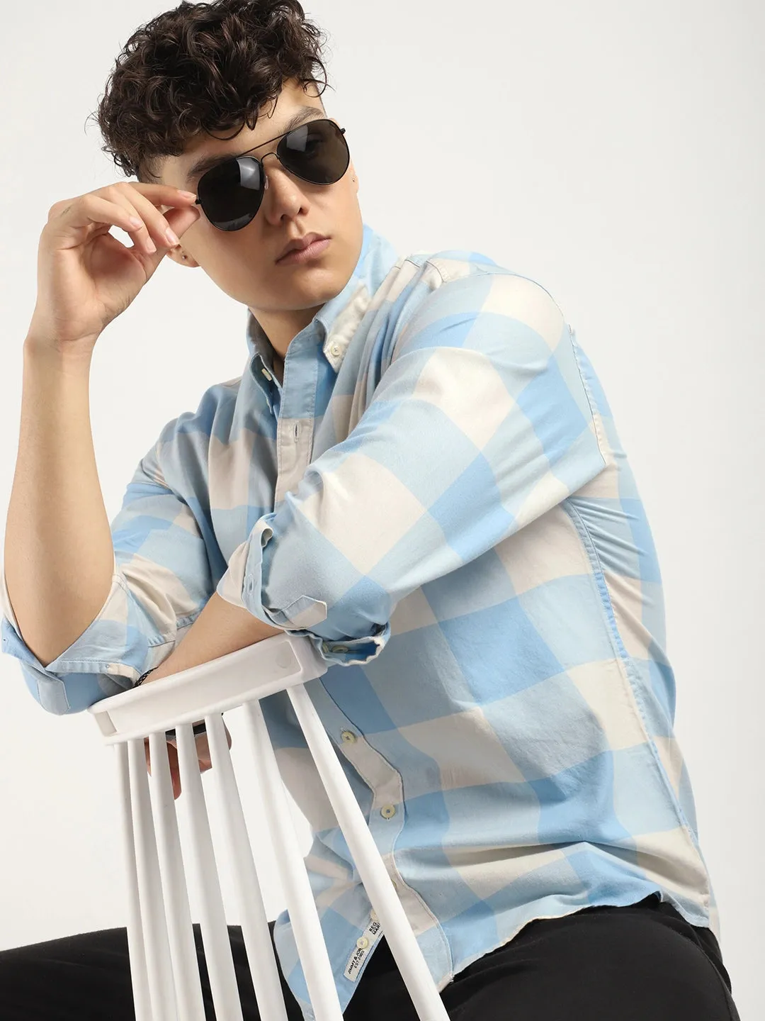 Ornate Square Sky Checked Shirt