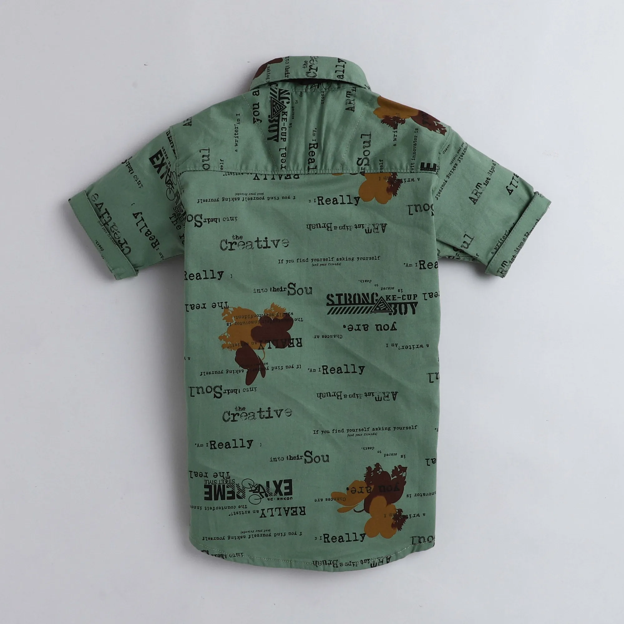 Polka Tots Half Sleeves All Over Text Printed Shirt With Bow Tie - Green