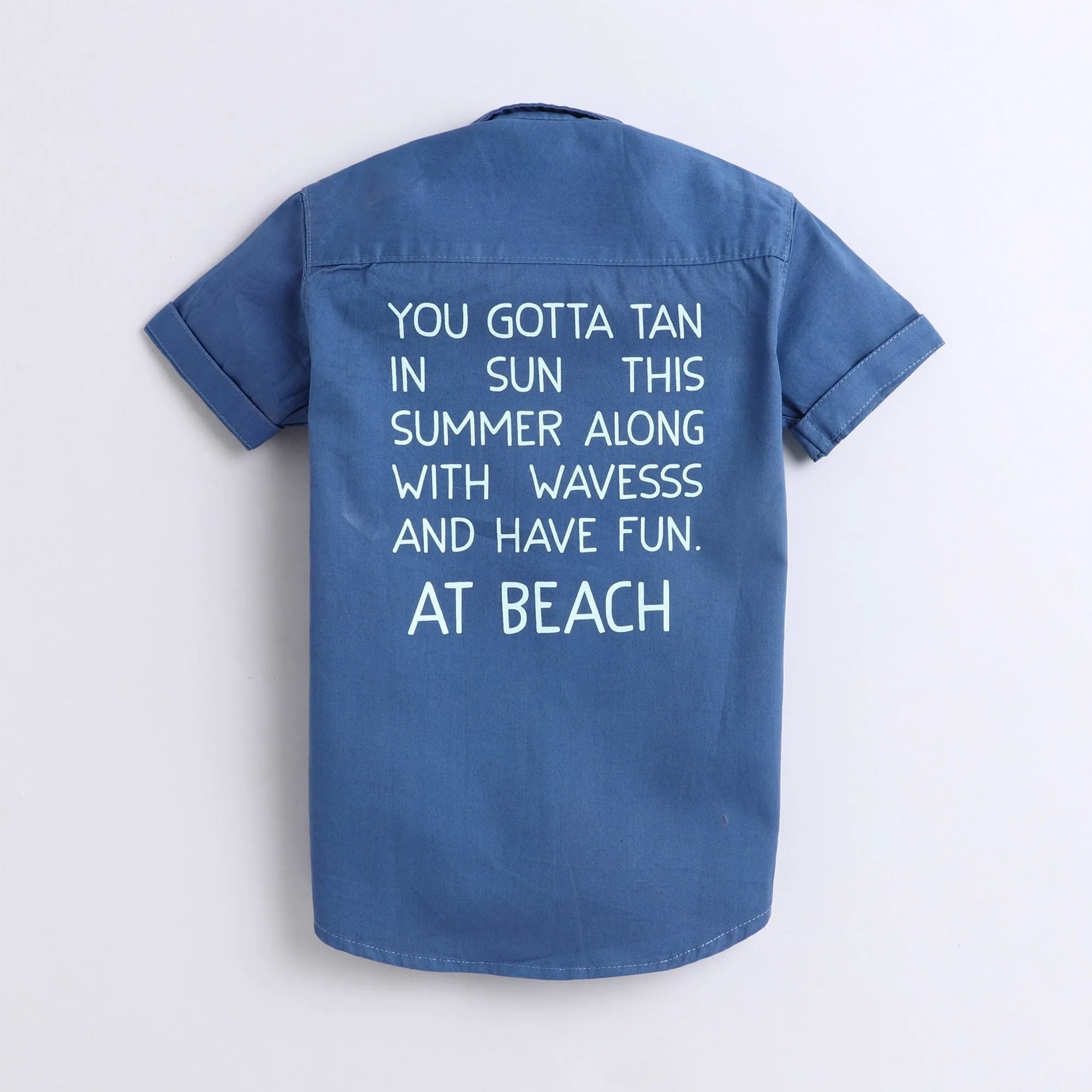 Polka Tots Half Sleeves Text Print Detailing Shirt - Blue