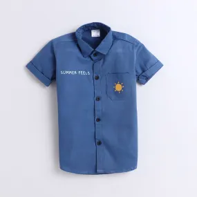Polka Tots Half Sleeves Text Print Detailing Shirt - Blue