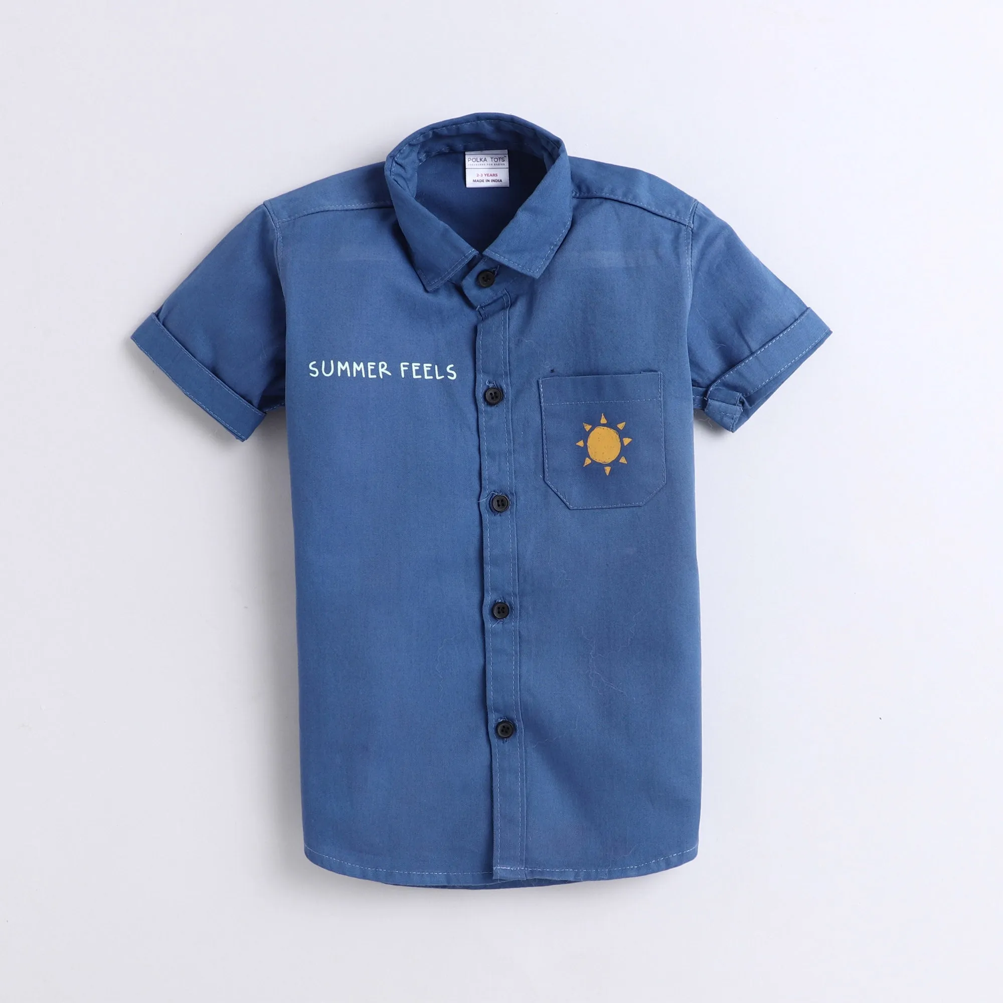 Polka Tots Half Sleeves Text Print Detailing Shirt - Blue