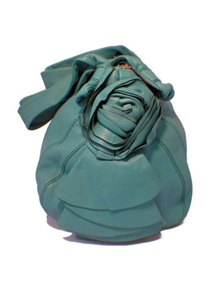 Valentino Teal Lambskin Shoulder Tote Handbag