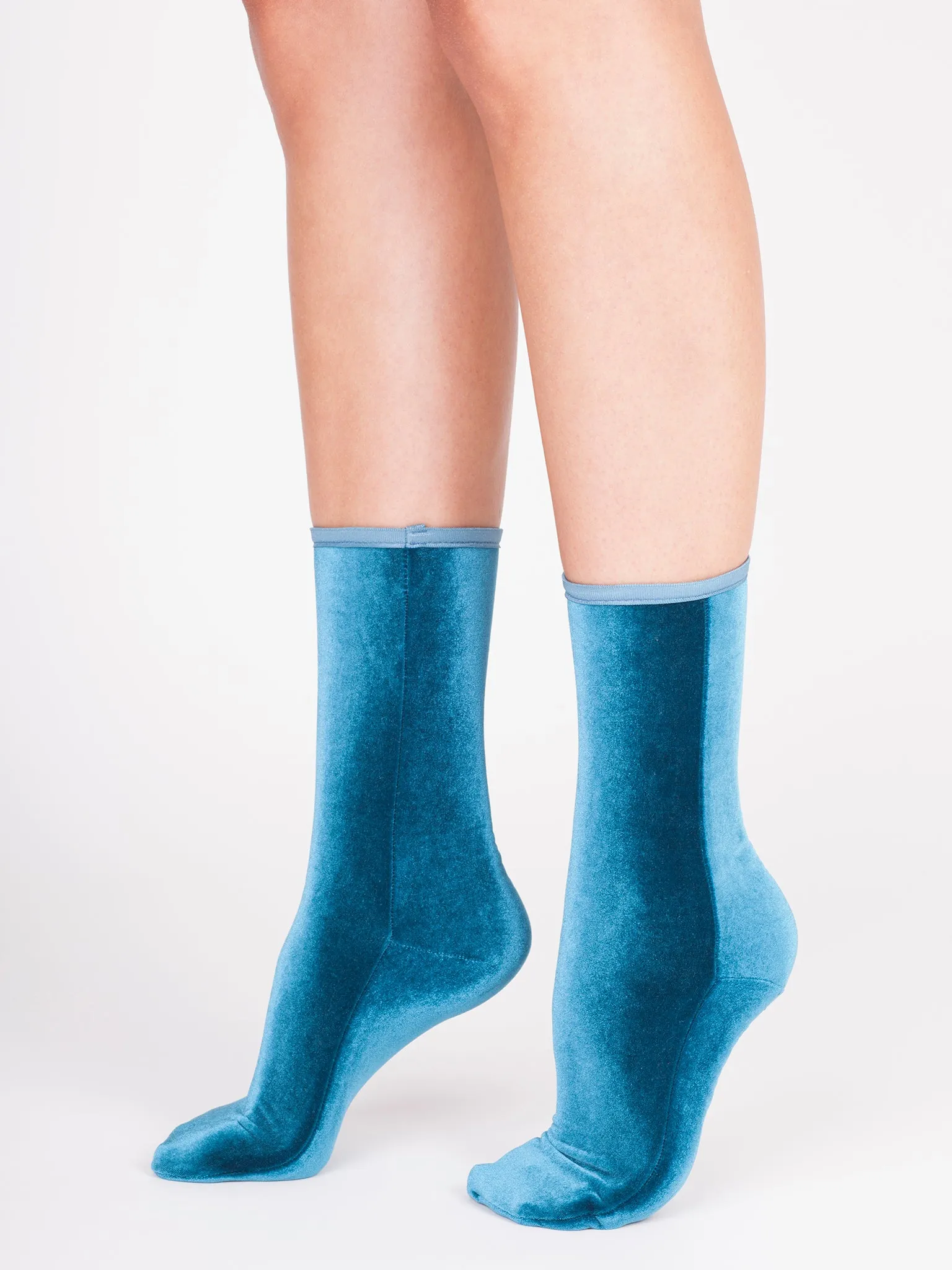 Velvet ankle socks, aqua