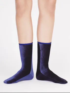 Velvet ankle socks, navy